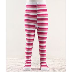 Cutewalk by Babyhug Non Terry Footed Anti Bacterial Striped  Tights  - White & Pink