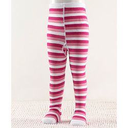 Cutewalk by Babyhug Non Terry Footed Anti Bacterial Striped  Tights  - White & Pink