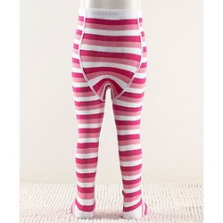 Cutewalk by Babyhug Non Terry Footed Anti Bacterial Striped  Tights  - White & Pink