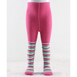 Cutewalk by Babyhug Non Terry Footed Anti Bacterial Striped  Tights  -Pink