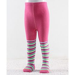 Cutewalk by Babyhug Non Terry Footed Anti Bacterial Striped  Tights  -Pink