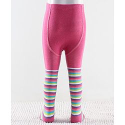 Cutewalk by Babyhug Non Terry Footed Anti Bacterial Striped  Tights  -Pink