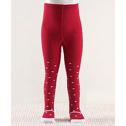 Cutewalk by Babyhug Non Terry Footed Anti Bacterial Polka Dot Design Tights  - Red