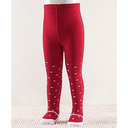 Cutewalk by Babyhug Non Terry Footed Anti Bacterial Polka Dot Design Tights  - Red