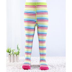 Cutewalk by Babyhug Non Terry Footed Anti Bacterial Striped  Tights  - White & Pink