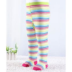 Cutewalk by Babyhug Non Terry Footed Anti Bacterial Striped  Tights  - White & Pink