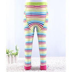 Cutewalk by Babyhug Non Terry Footed Anti Bacterial Striped  Tights  - White & Pink