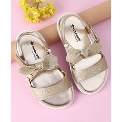 Cute Walk by Babyhug Velcro Closure Formal & Party Wear Embellished Sandals with Bow Applique - Gold