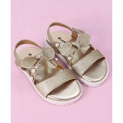 Cute Walk by Babyhug Velcro Closure Formal & Party Wear Embellished Sandals with Bow Applique - Gold