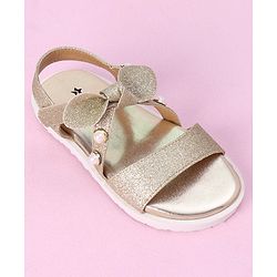 Cute Walk by Babyhug Velcro Closure Formal & Party Wear Embellished Sandals with Bow Applique - Gold