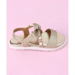 Cute Walk by Babyhug Velcro Closure Formal & Party Wear Embellished Sandals with Bow Applique - Gold