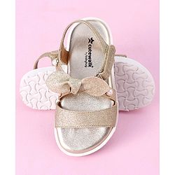 Cute Walk by Babyhug Velcro Closure Formal & Party Wear Embellished Sandals with Bow Applique - Gold