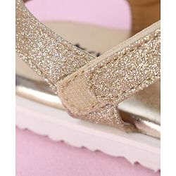 Cute Walk by Babyhug Velcro Closure Formal & Party Wear Embellished Sandals with Bow Applique - Gold