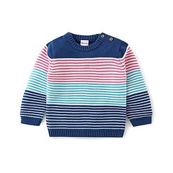 Babyhug Organic Cotton Knit Full Sleeves Striped Sweater Set - Pink & Blue
