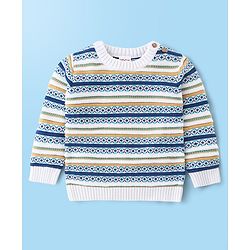 Babyhug Organic Cotton Knit Full Sleeves Striped Sweater Set - Mustard & Blue