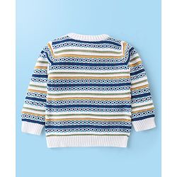 Babyhug Organic Cotton Knit Full Sleeves Striped Sweater Set - Mustard & Blue