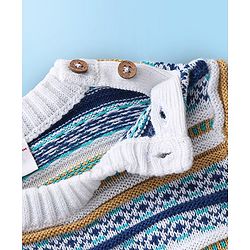 Babyhug Organic Cotton Knit Full Sleeves Striped Sweater Set - Mustard & Blue