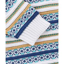 Babyhug Organic Cotton Knit Full Sleeves Striped Sweater Set - Mustard & Blue