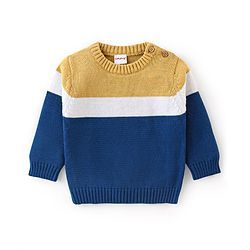 Babyhug Organic Cotton Full Sleeves Sweater Set Color Block Design- Mustard & Blue