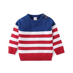 Babyhug Organic Cotton Knit Full Sleeves Striped Sweater Set - Red & Blue