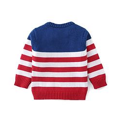 Babyhug Organic Cotton Knit Full Sleeves Striped Sweater Set - Red & Blue
