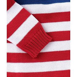 Babyhug Organic Cotton Knit Full Sleeves Striped Sweater Set - Red & Blue