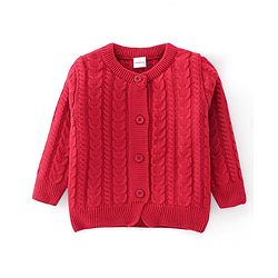 Babyhug Knitted Full Sleeves Sweater With Cable Knit Design - Red