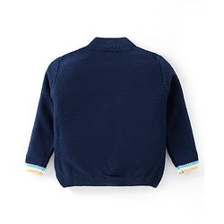 Babyhug Knitted Full Sleeves Front Open Sweater with Sequin Detailing & Pockets - Navy Blue