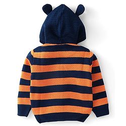 Babyhug  Knit Full Sleeves Hooded Sweater - Navy Blue & Orange