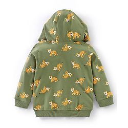 Babyhug 100% Cotton Full Sleeves Hooded T-Shirt & Lounge Pant Set Tiger Print- Green & Yellow