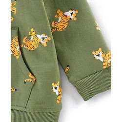 Babyhug 100% Cotton Full Sleeves Hooded T-Shirt & Lounge Pant Set Tiger Print- Green & Yellow