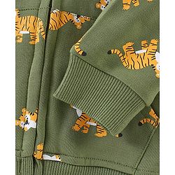 Babyhug 100% Cotton Full Sleeves Hooded T-Shirt & Lounge Pant Set Tiger Print- Green & Yellow