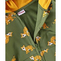 Babyhug 100% Cotton Full Sleeves Hooded T-Shirt & Lounge Pant Set Tiger Print- Green & Yellow