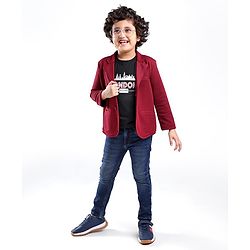 Babyhug Woven Full Sleeves Party Blazer With T-Shirt - Maroon