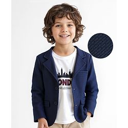 Babyhug Woven Full Sleeves Solid Blazer with T-Shirt - Navy Blue