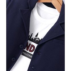 Babyhug Woven Full Sleeves Solid Blazer with T-Shirt - Navy Blue