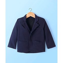 Babyhug Woven Full Sleeves Solid Blazer with T-Shirt - Navy Blue