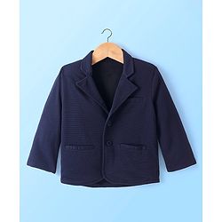 Babyhug Woven Full Sleeves Solid Blazer with T-Shirt - Navy Blue