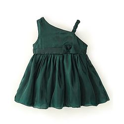 Babyhug Sleeveless Solid Colour with Floral Applique Organza Party Frock - Bottle Green