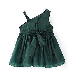 Babyhug Sleeveless Solid Colour with Floral Applique Organza Party Frock - Bottle Green