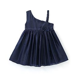 Babyhug Woven Sleeveless Solid Color Organza Party Frock with Bow - Navy Blue