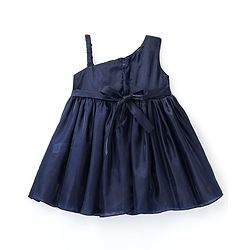 Babyhug Woven Sleeveless Solid Color Organza Party Frock with Bow - Navy Blue