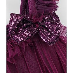 Babyhug Sleeveless A Line Mesh Party Frock With Bow Applique - Aubergine