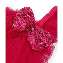 Babyhug Sleeveless Bow with Sequins Detailing Aline Mesh Party Frock - Dark Pink
