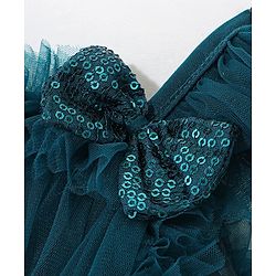 Babyhug Singlet Sleeves Mesh & Bow Detailing A-Line Party Frock - Teal Blue