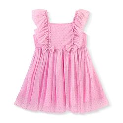 Babyhug Woven Sleeveless Party Frock Sequinned Detailing with Bow Applique - Pink