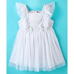 Babyhug Woven Frill Sleeves Party Dress with Sequin & Bow Detailing - White