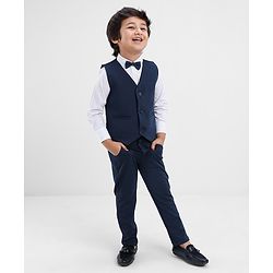 Babyhug Full Sleeves Dot Print Party Suit- White & Navy Blue