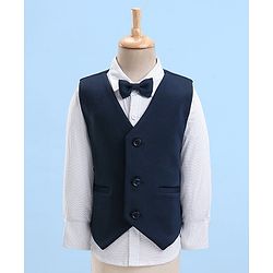 Babyhug Full Sleeves Dot Print Party Suit- White & Navy Blue
