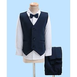 Babyhug Full Sleeves Dot Print Party Suit- White & Navy Blue